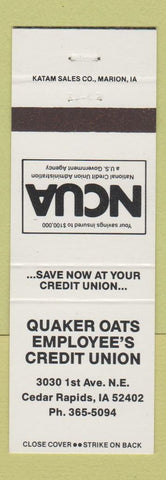 Matchbook Cover - Quaker Oats Employee's Credit Union Cedar Rapids IA