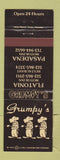 Matchbook Cover - Grumpy's Restaurant Flatonia Pasadena TX
