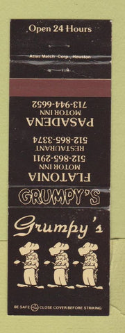 Matchbook Cover - Grumpy's Restaurant Flatonia Pasadena TX