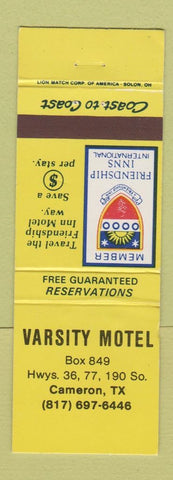 Matchbook Cover - Varsity Motel Cameron TX