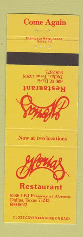 Matchbook Cover - Gloria's Restaurant Dallas TX