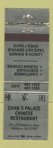 Matchbook Cover - Chan's Palace Chinese Restaurant Millburn NJ WEAR