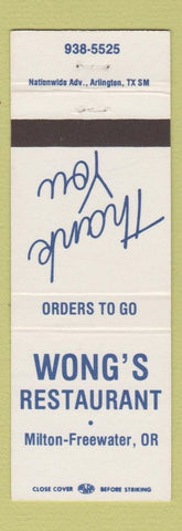 Matchbook Cover - Wong's Chinese Restaurant Milton Freewater OR