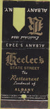Matchbook Cover - Keeler's Restaurant Albany NY  21 Feature