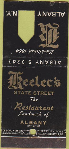 Matchbook Cover - Keeler's Restaurant Albany NY  21 Feature