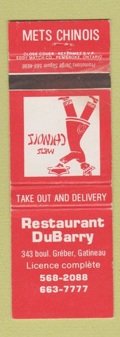 Matchbook Cover - Restaurant DuParry Chinese Gatineau QC WEAR