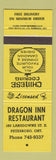 Matchbook Cover - Dragon Inn Chinese Restaurant Peterboro ON