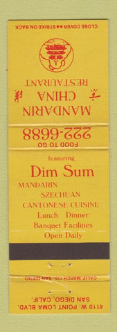 Matchbook Cover - Mandarin China Restaurant Chinese San Diego CA