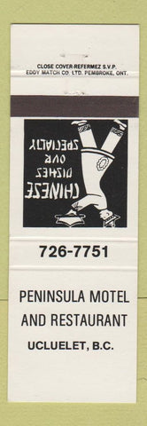 Matchbook Cover - Peninsula Motel Restaurant Ucluelet BC Chinese WEAR