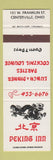 Matchbook Cover - Peking Inn Chinese Restaurant Centerville OH