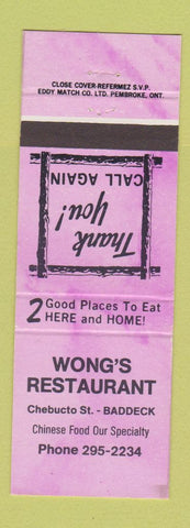 Matchbook Cover - Wong's Chinese Restaurant Baddeck NS PURPLE