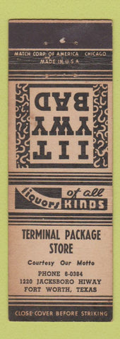 Matchbook Cover - Terminal Package Store Liquor Fot Worth TX WEAR