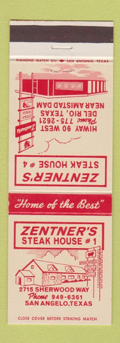 Matchbook Cover - Zentner's Steak House San Angelo Del Rio TX