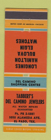 Matchbook Cover Tabbert's Del Camino Jewelry El Paso TX Longines Bulova Watches