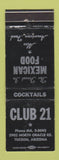 Matchbook Cover - Club 21 Mexican Restaurant Tucson AZ WEAR