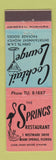 Matchbook Cover - Springs Restaurant Miami Springs FL