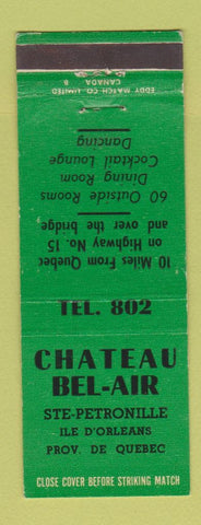 Matchbook Cover - Chateau Bel Air Ste Petronille Ile D'Orleans QC