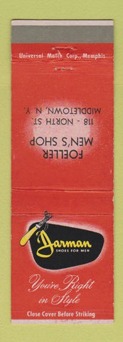 Matchbook Cover - Jarman Men's Shoes Foeller Middletown NY
