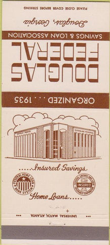 Matchbook Cover - Douglas Federal Savings Loan Douglas GA 30 Strike