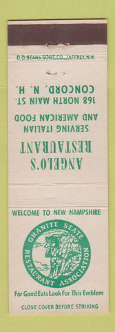 Matchbook Cover - Angelo's Restaurant Italian Concord NH DD Bean