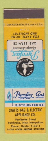 Matchbook Cover - Pyrofax Gas Crafts Electric Appliance Pembroke NH