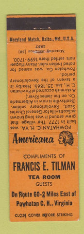 Matchbook Cover - Francis Tilman Tea Powhatan Court House VA Perkins Americana