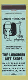 Matchbook Cover - Longhorn Gift Shops Brownsville TX Indian Crafts WEAR