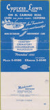 Matchbook Cover - Cypess Lawn Memorial Park El Camino Real CA 30 Strike