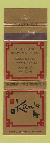 Matchbook Cover - Kan's Chinese Restaurant San Francisco CA WEAR