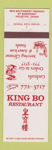 Matchbook Cover - King Bo Chinese Restaurant Houston TX