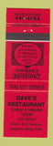 Matchbook Cover - Dave's Restaurant Chinese Drayton Valley AB