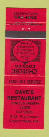 Matchbook Cover - Dave's Restaurant Chinese Drayton Valley AB