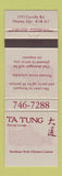 Matchbook Cover - Ta Tung Chinese Restaurant Ottawa ON