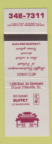 Matchbook Cover - Restaurant Buffet Le Mandarin Chinese St Jean d'Iberville QC