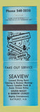 Matchbook Cover - Seaview Chinese Restaurant Bathurst NB