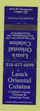 Matchbook Cover - Lam's Oriental Restaurant New Philadelphia OH WEAR