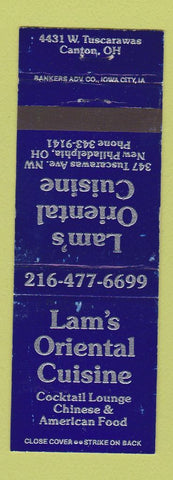 Matchbook Cover - Lam's Oriental Restaurant New Philadelphia OH WEAR