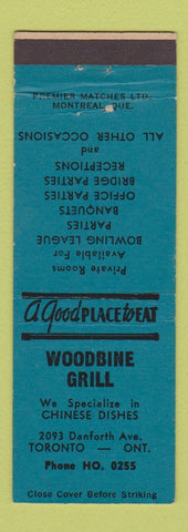 Matchbook Cover - Woodbine Grill Toronto ON Chinese BLUE