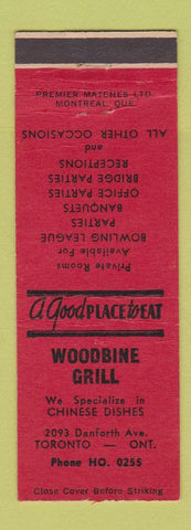 Matchbook Cover - Woodbine Grill Toronto ON Chinese RED