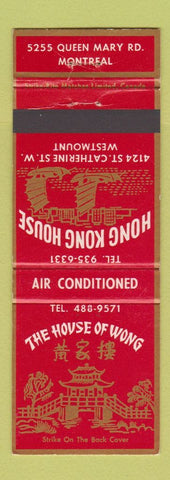 Matchbook Cover - House of Wong Chinese Restaurant Montreal QC