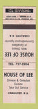 Matchbook Cover - House of Lee Chinese Restaurant Caraquet NB WEAR