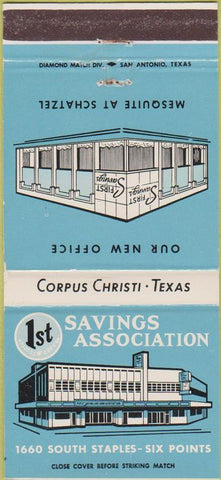 Matchbook Cover - 1st Savings Association Corpus Christi TX 30 Strike