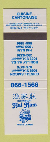 Matchbook Cover - Restaurant Hai Nam Chinese Montreal QC