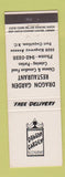 Matchbook Cover - Dragon Garden Chinese Restaurant Port Coquitlam BC