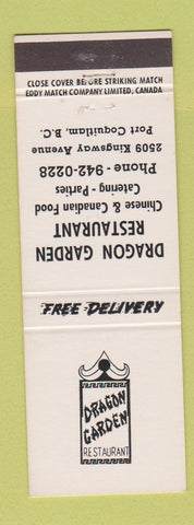 Matchbook Cover - Dragon Garden Chinese Restaurant Port Coquitlam BC