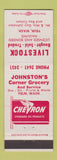 Matchbook Cover - Johnston's Corner Chevron oil gas Yelm WA Livestock