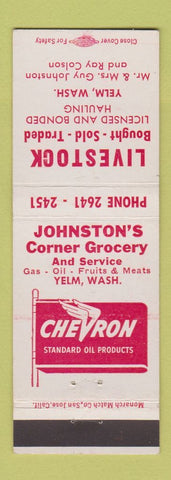 Matchbook Cover - Johnston's Corner Chevron oil gas Yelm WA Livestock