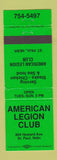 Matchbook Cover - American Legion Club St Paul NE