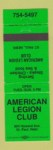Matchbook Cover - American Legion Club St Paul NE