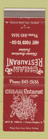 Matchbook Cover - Chiam Restaurant Chinese Parma Heights OH WEAR